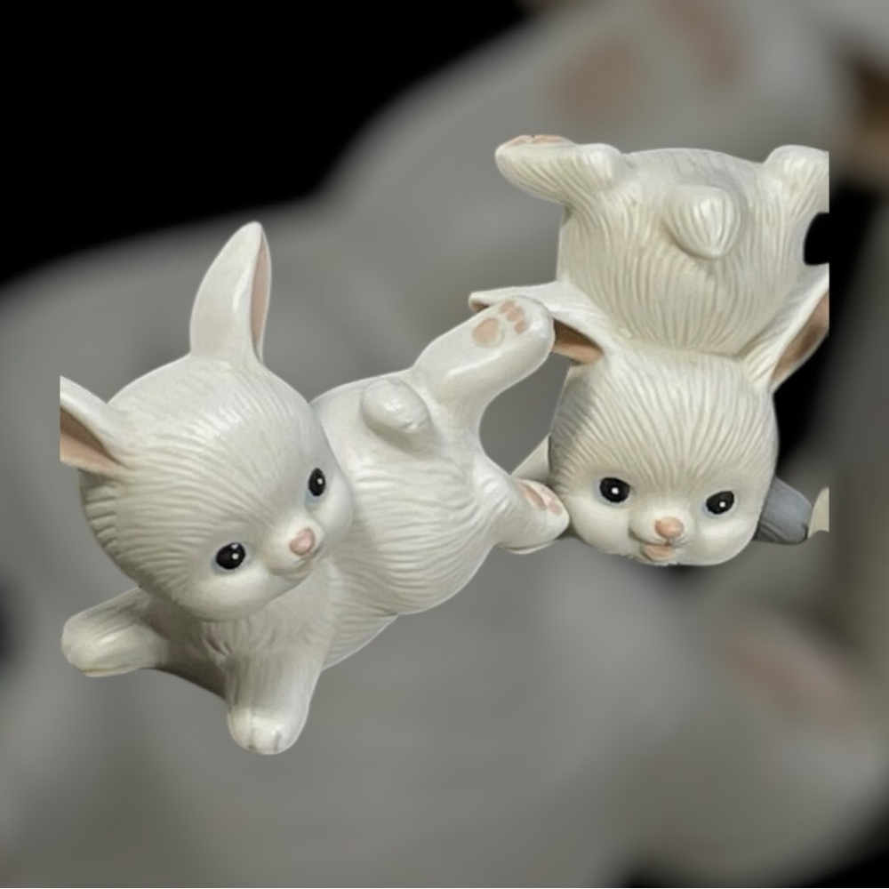 Set of 2🐰Vintage HOMCO #1454 Playful Bunny Rabbit Figurines Ceramic - Picture 2 of 13